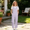thumbnail image 2 of OOOUM Kids Overalls Striped Print Adjustable Straps Button Closure Straight Leg Loose Fit Casual Long Jumpsuit Pants,5-6 Years, 2 of 6
