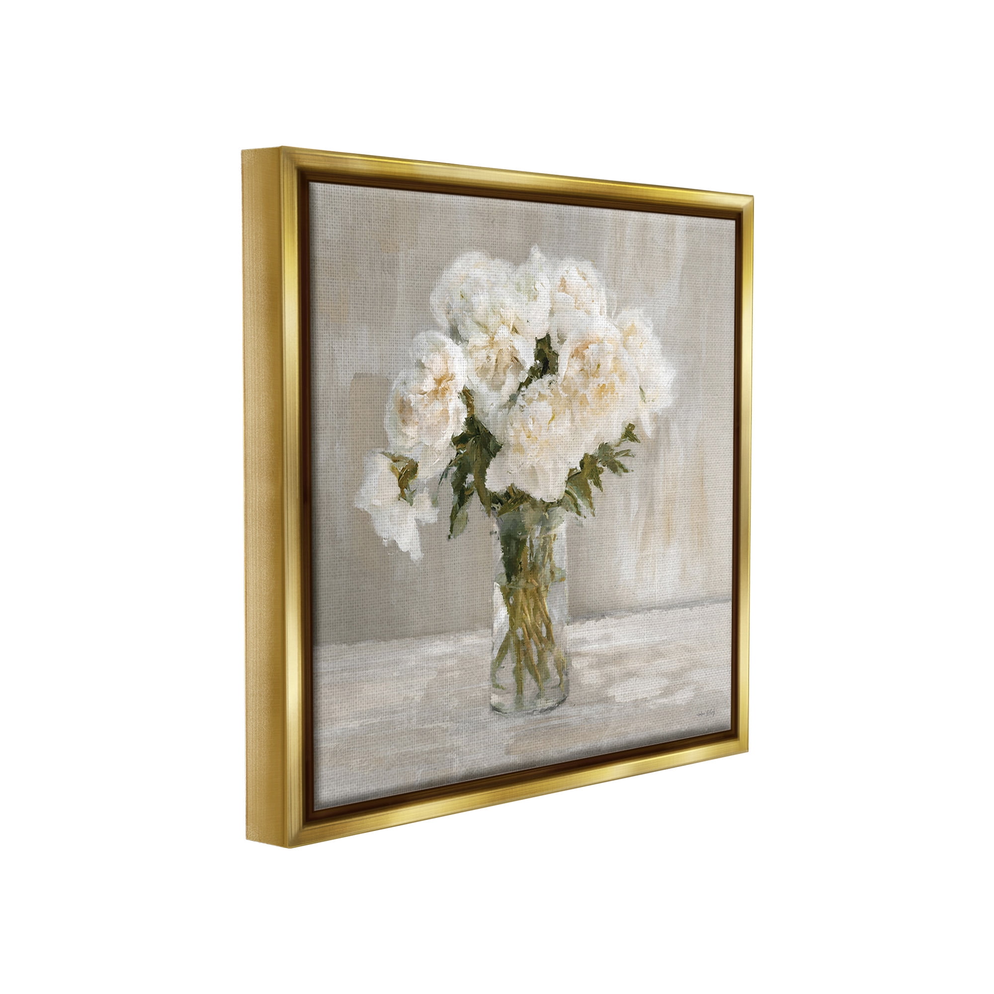 Stupell Industries Fluffy White Flowers Botanical & Floral Painting Gold Floater Framed Canvas Art Print Wall Art, 25 x 25