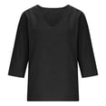 thumbnail image 5 of Linen Shirts for Women V Neck Cotton Linen 3/4 Sleeve Tops for Casual Dressy Summer Outfits 2026 Black M, 5 of 7