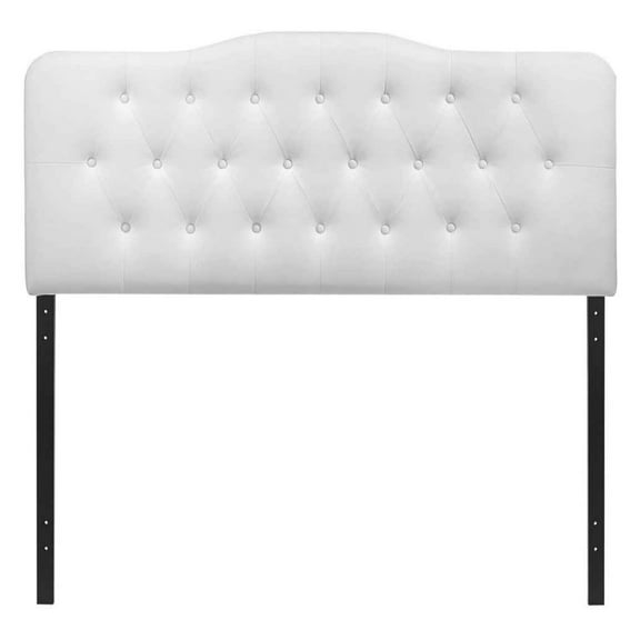 Drevy Annabel Tufted Button Faux Leather Upholstered Full Headboard in White