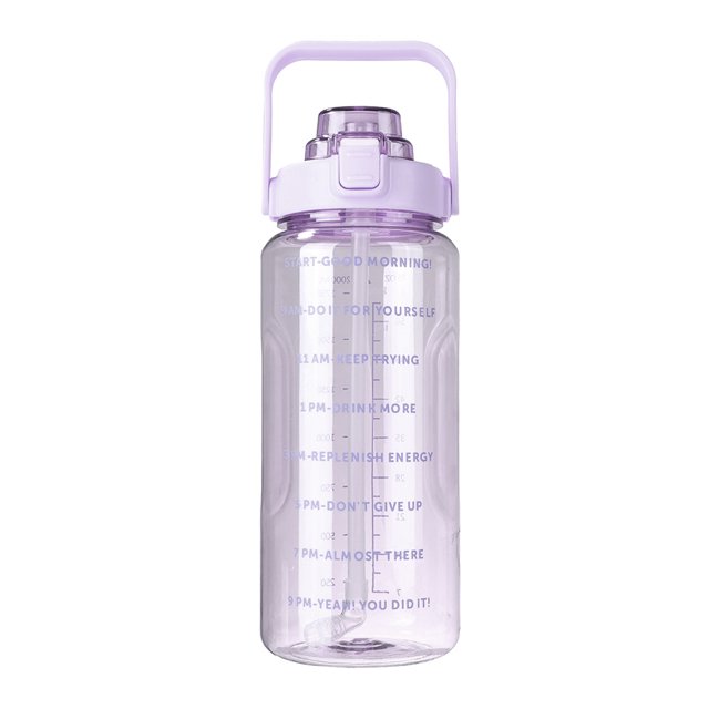 Botella 2L Taza Exterior Estanca con Marcador de Tiempo y Pajita Viaje Morado