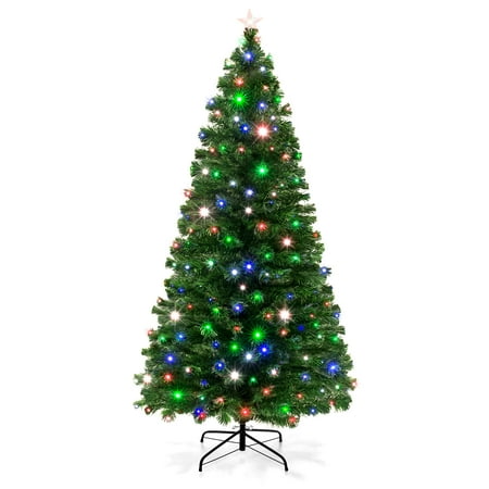 Best Choice Products 7-foot Pre-Lit Fiber Optic Artificial Christmas Pine Tree with 280 UL-Certified 4-Color LED Lights, 8 Sequences, Foldable Stand, (Best Christmas Tree Delivery)