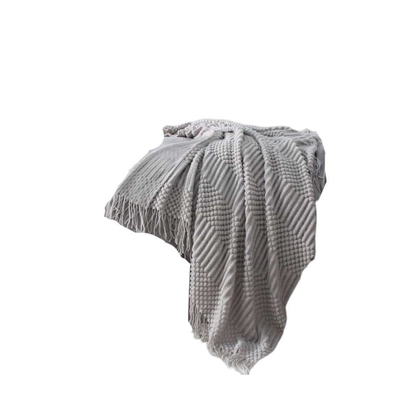 Ounissouiy Mantas nórdicas, blancas, informales, ligeras, suaves, estilo cómodo, decorativas, cálidas, grandes, para sofá, Camping Decoración del hogar Gris claro 127×220CM Ounissouiy HA071923-04