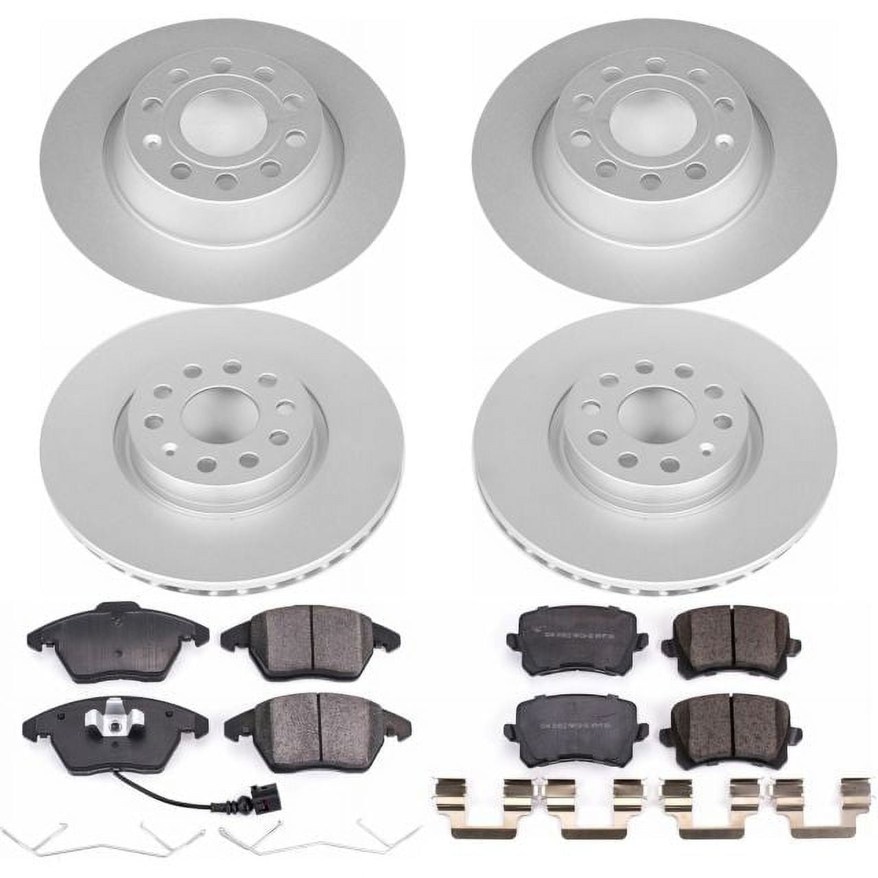 PowerStop Front and Rear Geomet Coated Brake Rotor and Pad Kit Fits: VOLKSWAGEN Select Models CRK7836