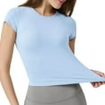 thumbnail image 2 of Lixiuxyad Women T-Shirt Women's Workout Shirts Athletic Compression Tee Yoga Gym Basic Tops,Blue, 2 of 4