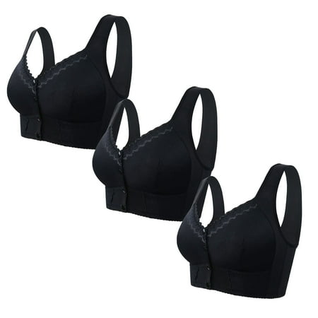 Black of Friday Deals!Clearance Staron 3PC Daisy Bras for Older Women Comfort No Underwire Bras Wireless Comfortable Bras Soft Strap Solid Color Bra Large Size Bras