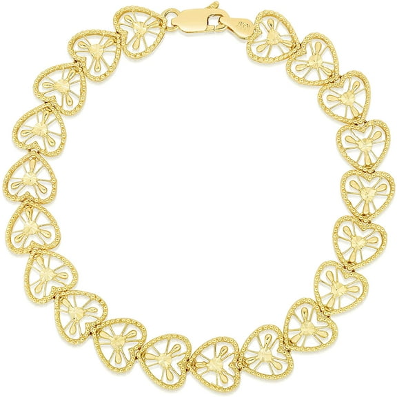 Floreo 10k Yellow Gold Filigree Open Heart Shape with Anchor Design Link Bracelet