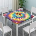 thumbnail image 3 of Colorful Rainbow Tie Dye Spiral Pattern Square Fitted Tablecloth with Elastic Edge,Square Table Cover,Washable Elastic Table Cover for Home Kitchen Party Decor 34"x34", 3 of 6