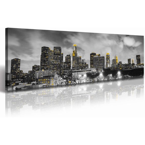 Aaheei Los Angeles Skyline Canvas Wall Art Prints - Black and White Cityscape Painting, California Wall Decor for Bedroom, Living Room, or Office, Modern Artwork Poster