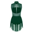 thumbnail image 4 of YONGHS ​​​Women Figure Ice Skating Dress Mesh Patchwork Leotard Lyrical Dance Costume Green S, 4 of 7