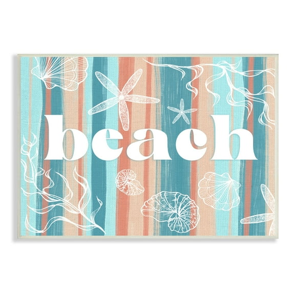 Stupell Industries Striped Beach Sign Various Sea Life Seaweed Coral Graphic Art Unframed Art Print Wall Art, Design by Ziwei Li