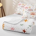 thumbnail image 4 of Manfei Kawaii Stars Rainbow Bed Spread Queen, Cartoon Leaf Plant Queen Coverlet Set, Pink Orange, 3pcs, 1 Quilt and 2 Pillowcases, 4 of 7