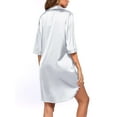 thumbnail image 4 of PULLIMORE Women's Satin Nightshirt Button Down Sleepshirt Silk 3/4 Sleeve Nightgown Loose Notch Collar Sleepwear Gowns (White,XXL), 4 of 9
