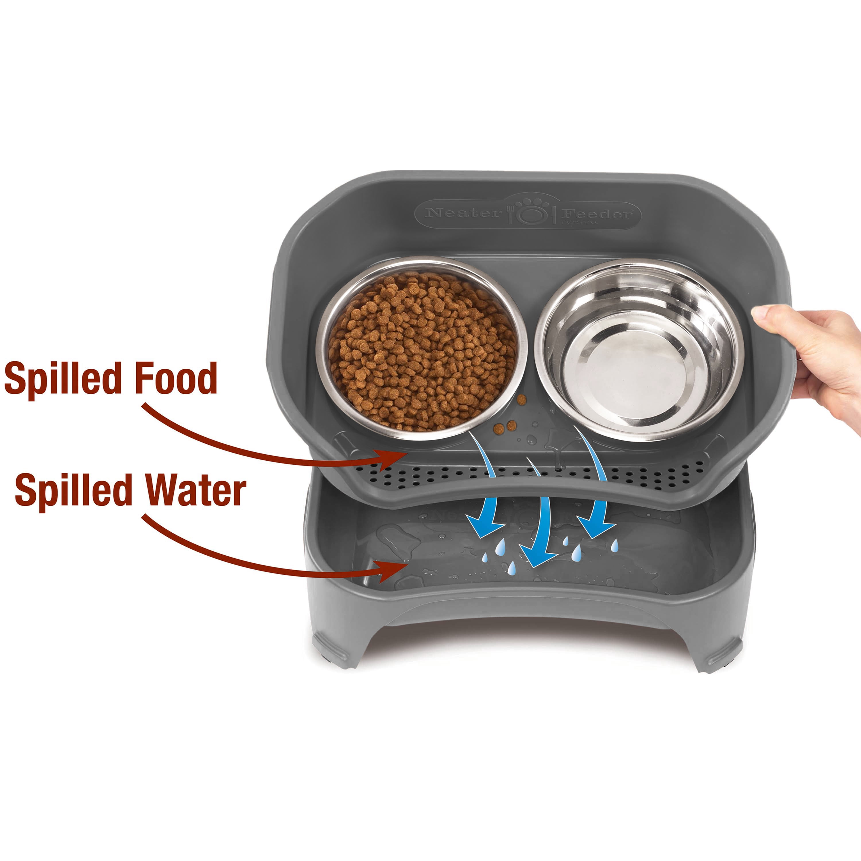 Neater Pets Neater Feeder Express Mess-Proof Elevated Food & Water Bowls for Medium to Large Dogs, Gunmetal