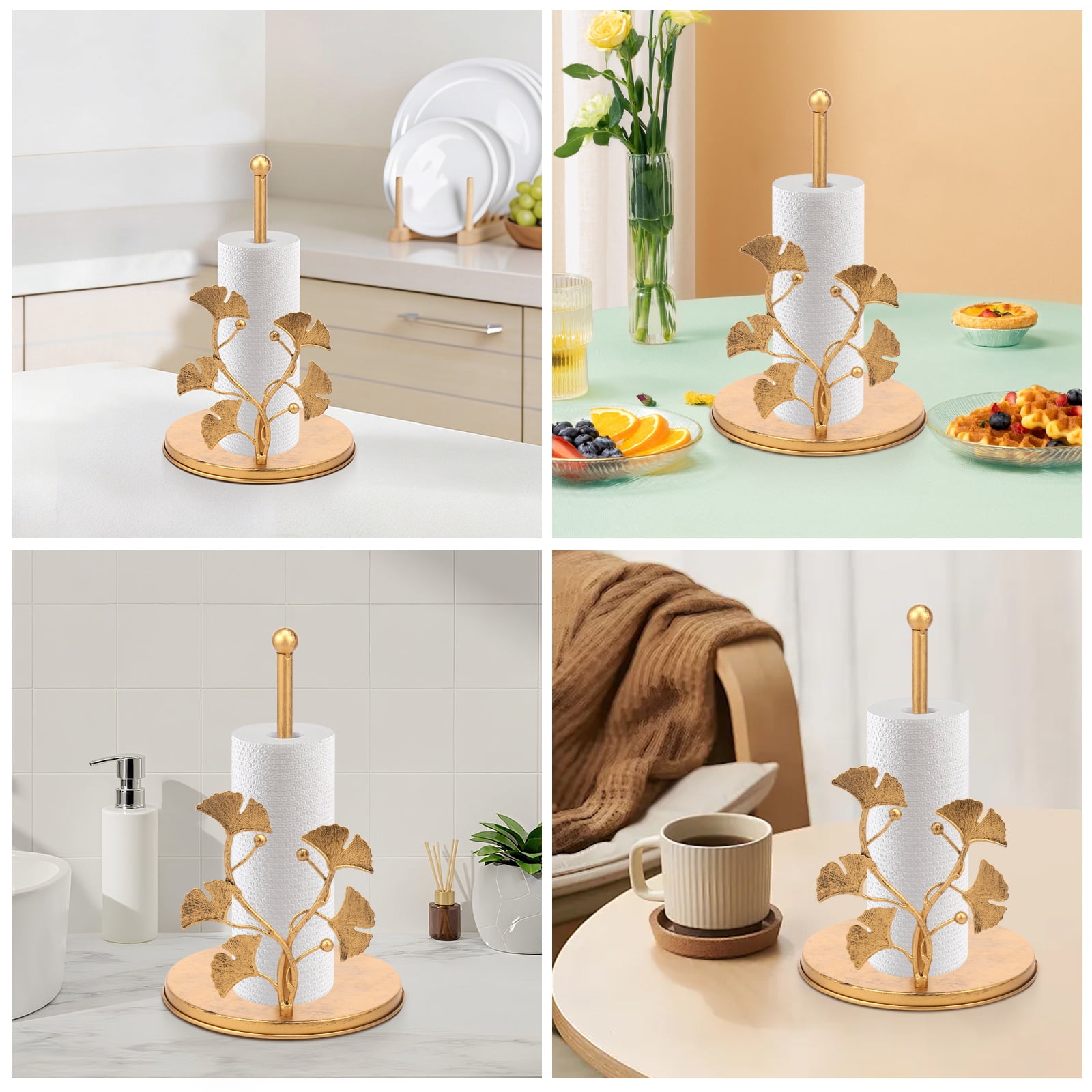 Tzdxfgl Free-Standing Metal Countertop Paper Towel Holder with Non-Slip Base, 11 Inch, Gold Leaves