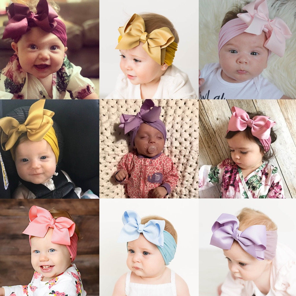 Baby Girls Turban Knot Twist Headband Hair band Head Wrap Cute Kids Floral Plain 