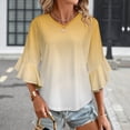 thumbnail image 3 of Aesthetic Maize Yellow And White Gradient Women's V-Neck Blouse With 3/4 Ruffled Bell Sleeves Casual Top Ladies Blouses, 3 of 7