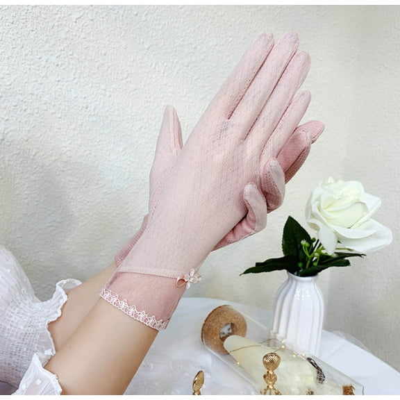 Nrmvnmi Sun Protection Gloves Lace Anti-Skip Summer Touch Screen Driving Gloves Elastic Breathable Ice Silk Gloves For Women