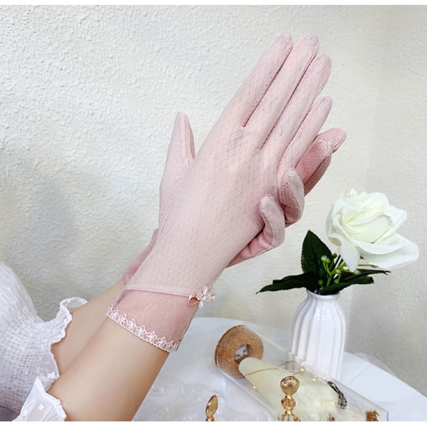 Guantes de mujer con protección solar, encaje, longitud media, resistentes, elásticos, transpirables, de seda helada, calcetines de nailon para mujer