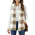 thumbnail image 2 of Dasayo Vest Women Fleece Soft Beige Winter Comfy Zip up Plaid Vest Coatigan for Women L, 2 of 9
