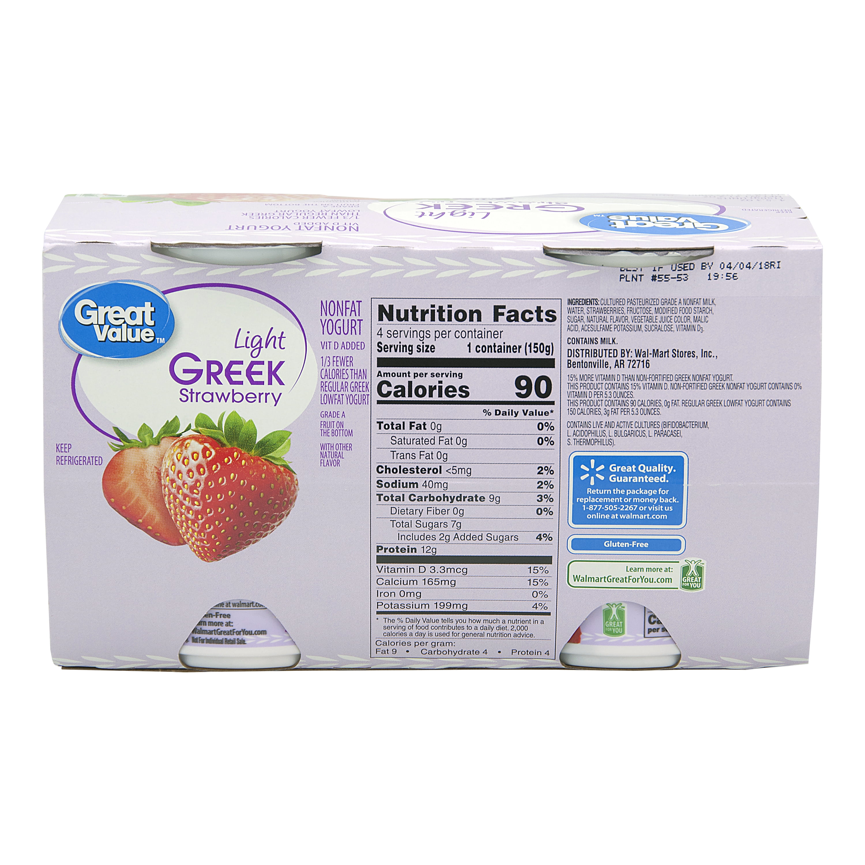 Great Value Light Greek Nonfat Yogurt Strawberry Nutrition ...