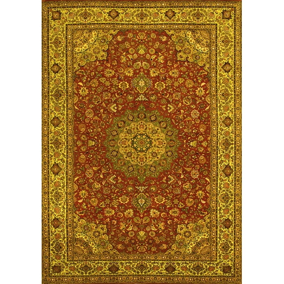 Ahgly Company Indoor Rectangle Medallion Yellow Traditional Area Rugs, 5' x 8'