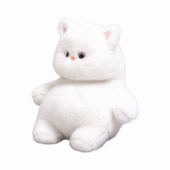 23cm Fluffy Chubby Cat Plush Toy, Soft Stuffed Animal in Gray/White for Kids and Cat Lovers