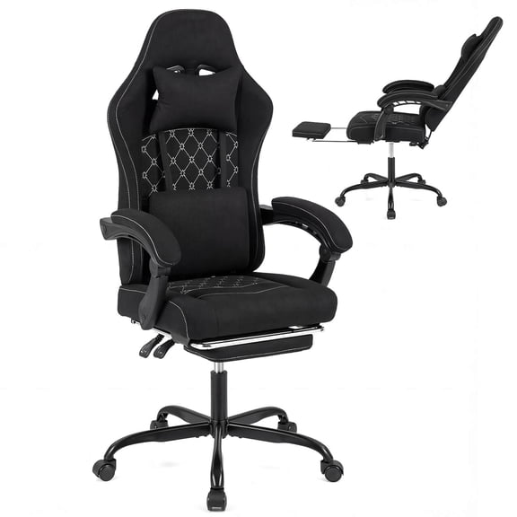 Costway Height Adjustable Computer Chair with Headrest, Lumbar Support, Linkage Armrests Black