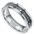 thumbnail image 3 of Wedding Ring Men Women 8mm EKG Heartbeat Wedding Ring Silver Black Carbon, 3 of 5