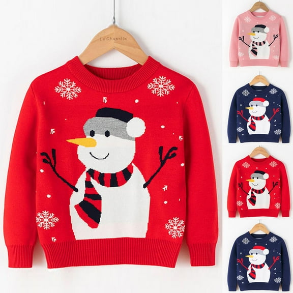 Zwiiyzr Baby Girl Boy Knit Christmas Sweater Blouse Toddler Pullover Sweatshirt Crewneck Long Sleeve Tops for Kids Fall Winter Clothes Knitwear 2-7Y Navy