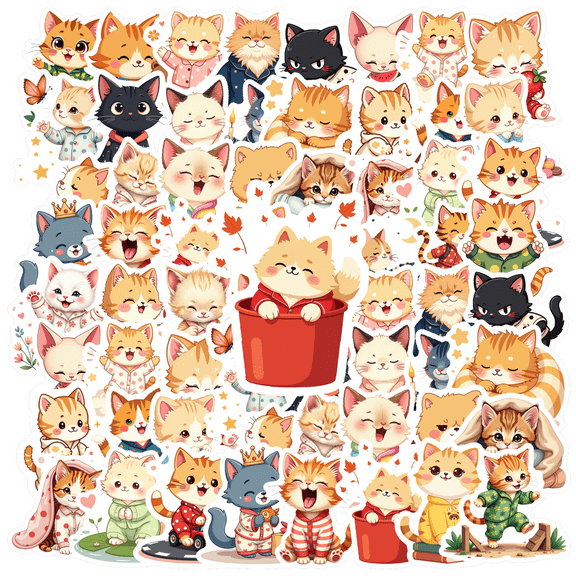 cartoon Cat Stickers, Waterproof Cat Sticker for Water Bottle Laptop Phone Cases Planner Skateboard Luggage Helmet Party Favor Decor, Ideal for Adults Teens Teacher Rewards