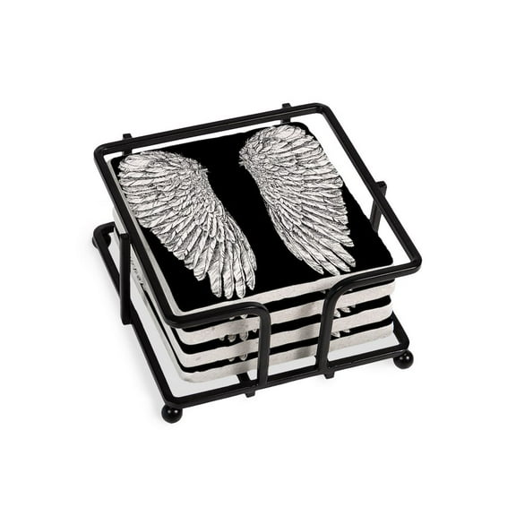 CafePress - Angel Wings Black - Tile Coaster, Drink Coaster Set of 4 w/ holder