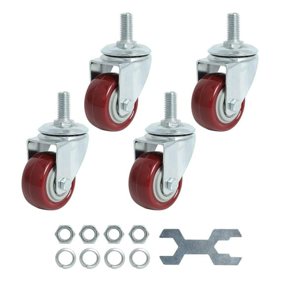 Swivel Caster Wheels 2 Inch Heavy Duty Threaded Stem Casters 1/2"-13 x 1 Set of 4 Premium Polyurethane Wheels PU Anti-wear Smooth Casters, Red