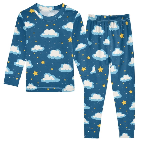 Dailycode Cotton Pajama Set Snug Fit Long Sleeve Top and Pants for 18M-8Y Clouds and Star