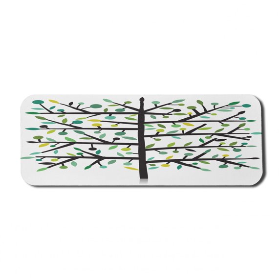 Tree Computer Mouse Pad, Spring Tree with Various Green Toned Leaves on Branches Nature Art Garden, Rectangle Non-Slip Rubber Mousepad Large, 31" x 12" Gaming Size, White and Multicolor, by Ambesonne