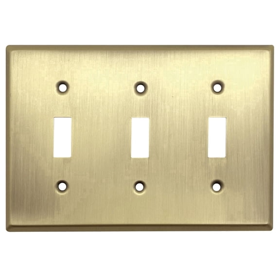 Rio Salto BRASS Signature Collection Triple Toggle Metal Antique Gold Toggle Outlet Cover MIDSIZE 3 Switch Plate Light Switch Plate Vintage Matte Gold Toggle, 3-Gang