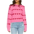 thumbnail image 2 of Zedker Women'S Striped Heart-Shaped Printed Casual Crewneck Long Sleeve Comfy Loose Pullover Pointelle Knitted Sweaters for Fall,Pink,M, 2 of 9