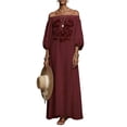 thumbnail image 2 of Gamivast Dresses for Women Off Shoulder Lantern Sleeve Loose Fit Maxi Dress Floral Embroidered Detail Flowy Flattering Elegant Vacation Party Spring Dresses, 2 of 6