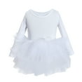 thumbnail image 2 of HUANBAI Girls Dance Dress Performance Tutu Skirt Long Sleeve Round Neck Chiffon Ballet Outfit For Ages 3 10 Spring Summer Recital Summer Dresses 5-6 Years, 2 of 9