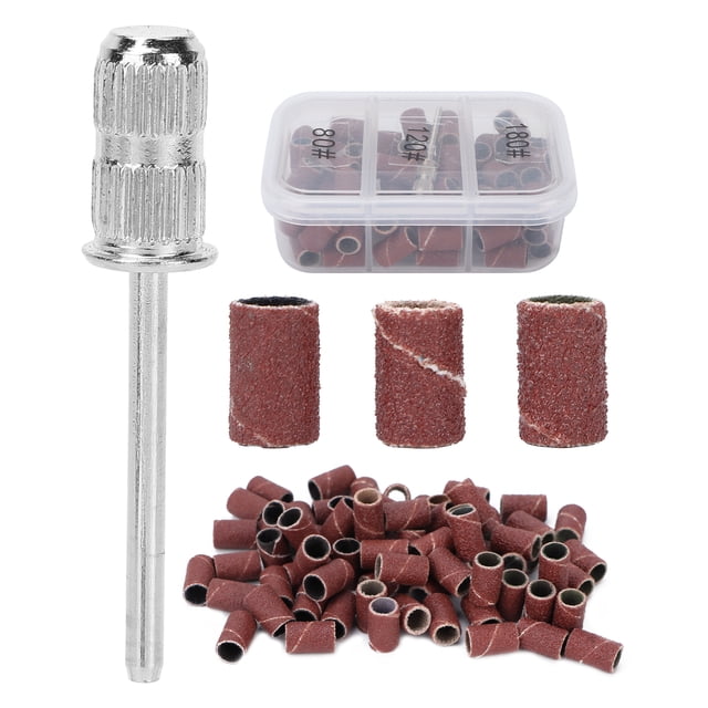 Kit de 75 bandas de lijado de uñas, brocas para uñas de grano 80#, 120# y 180#, color marrón, con caja de almacenamiento