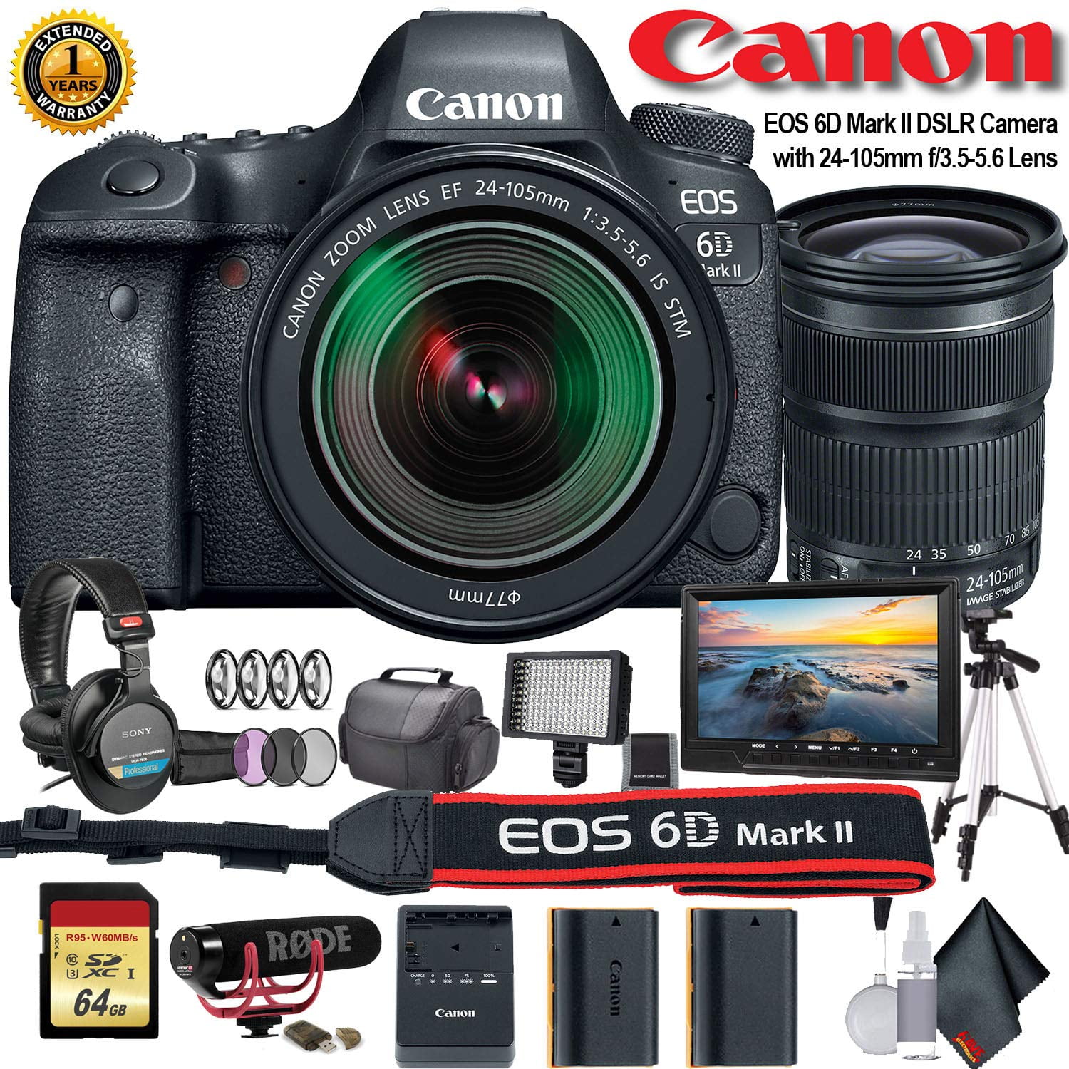 Canon EOS 6D Mark II DSLR Camera +24105mm f/3.55.6 Lens (Intl Model