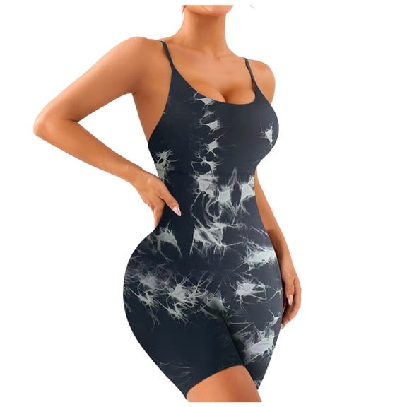 larppty Women's Yoga Jumpsuits, Workout V Back Rompers for Women Seamless One Piece Tummy Control Jumpsuit Scrunch Yoga Short(Grey, M)