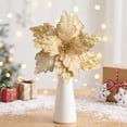thumbnail image 3 of JeashCHAT Sequin Poinsettia Flower Picks, Christmas Tree Decorations, Fabric Artificial Christmas Flower Stem, Glitter Fake Floral for Vase Xmas Holiday Party Home Decor, 10.24" x 10.82", 3 of 6