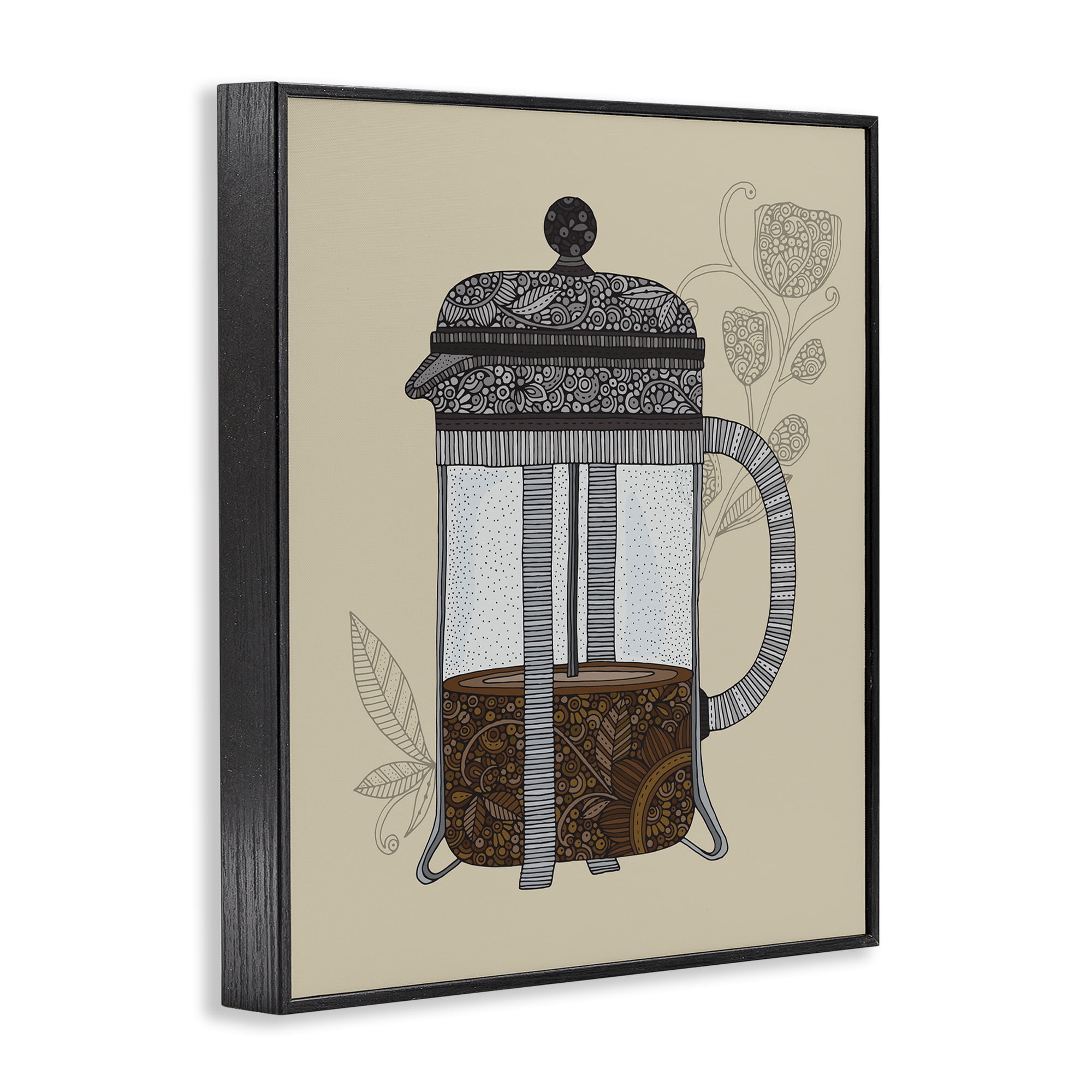Stupell Industries French Press Coffee Food & Beverage Painting Black Framed Art Print Wall Art, 24 x 30