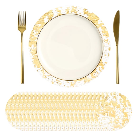 Uxcell 24Pcs Disposable Round Placemats, 3.9" Chargers Place Mats Metallic Thin Mesh Table Mates Pressed Foil Table Doilies for Dining Table Wedding Birthday Party Home Decor, Gold