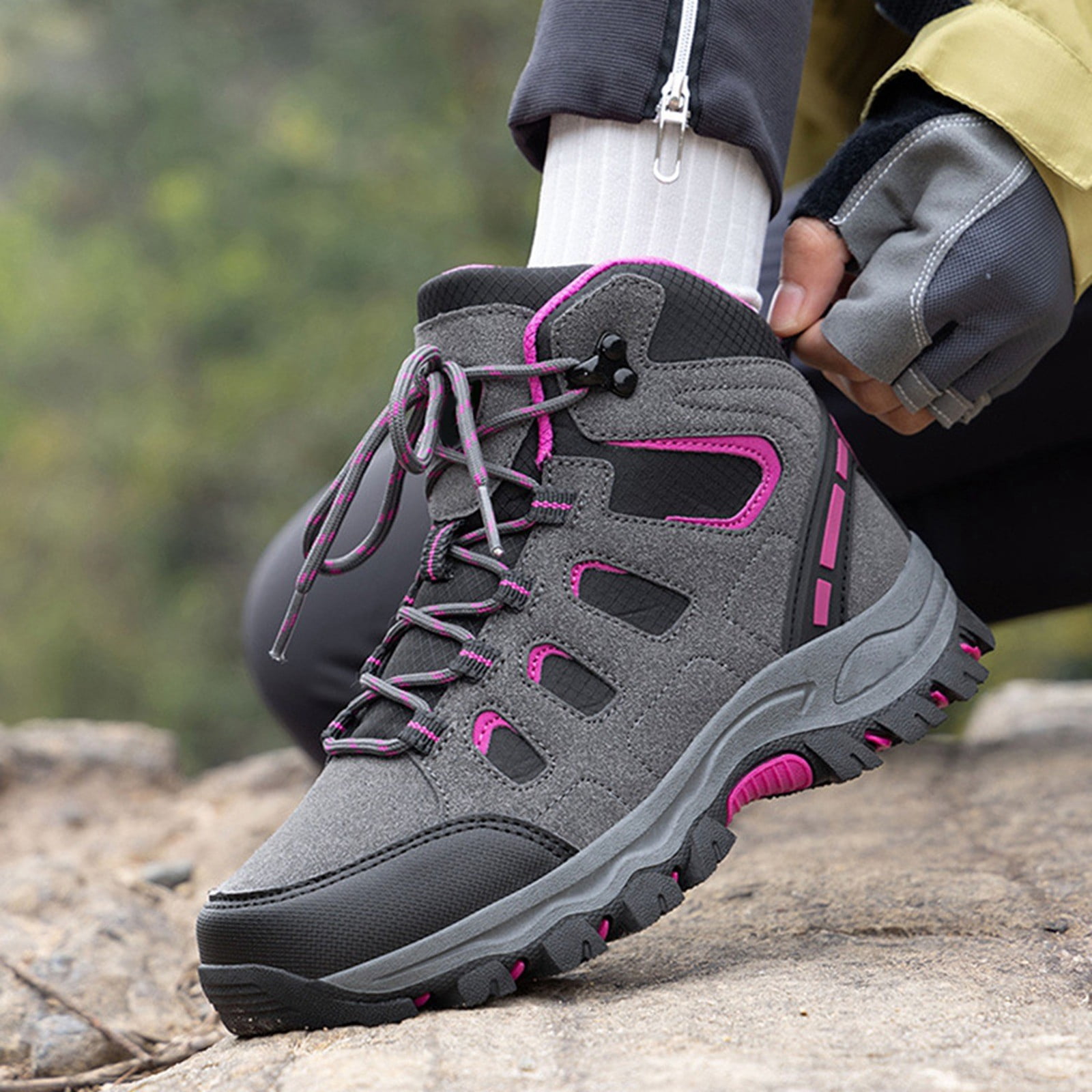 Win s Way Men's High Top Hiking Sneakers, Lightweight Ankle Support Trekking Shoes for Adventure