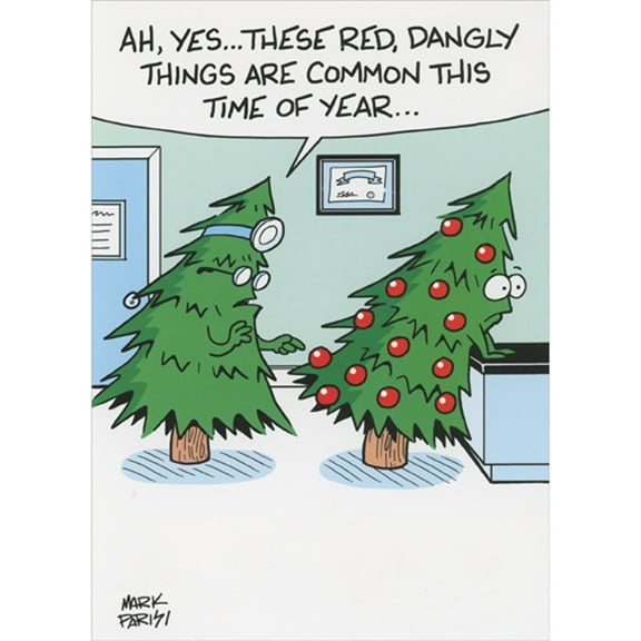 Oatmeal Studios Tree Doctor Examining Tree: Dangly Things are Common Box of 10 Humorous / Funny Christmas Cards