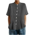 thumbnail image 2 of Perfectbot Women's Cotton Linen Button Down Shirts Half Sleeve Pleated Lightweight Comfy Summer Casual Blouses, 2 of 7