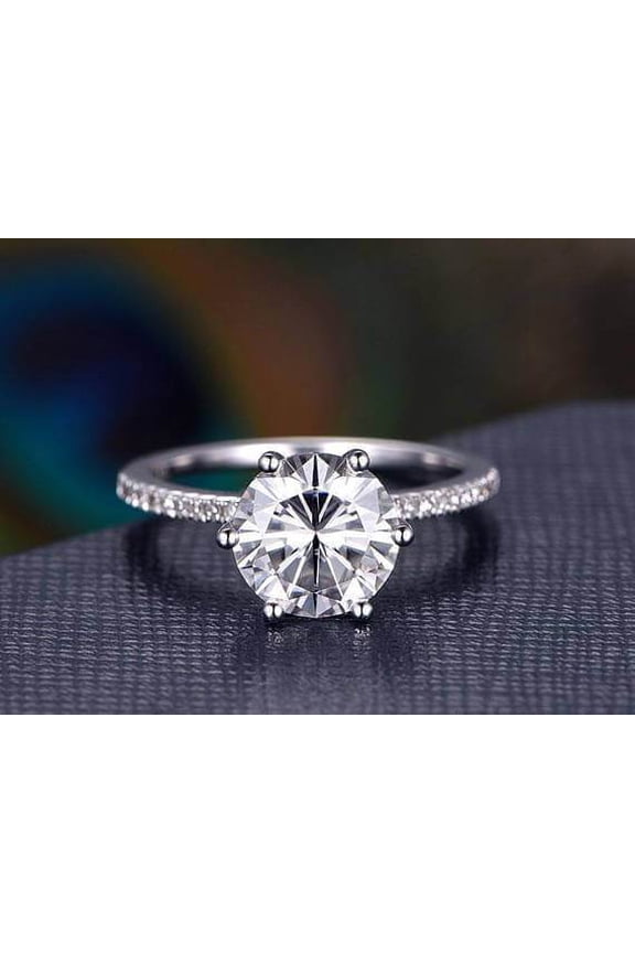 1.50 Carat Round Cut Moissanite Diamond Engagement Ring with 18k Gold Plating