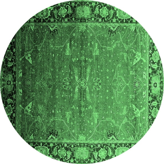 Ahgly Company Indoor Round Oriental Emerald Green Industrial Area Rugs, 5' Round